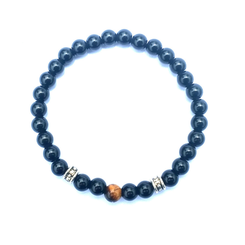 2Pcs/Set Couples Black Onyx Picture Jasper Jewelry Bracelet for Men Women Gift