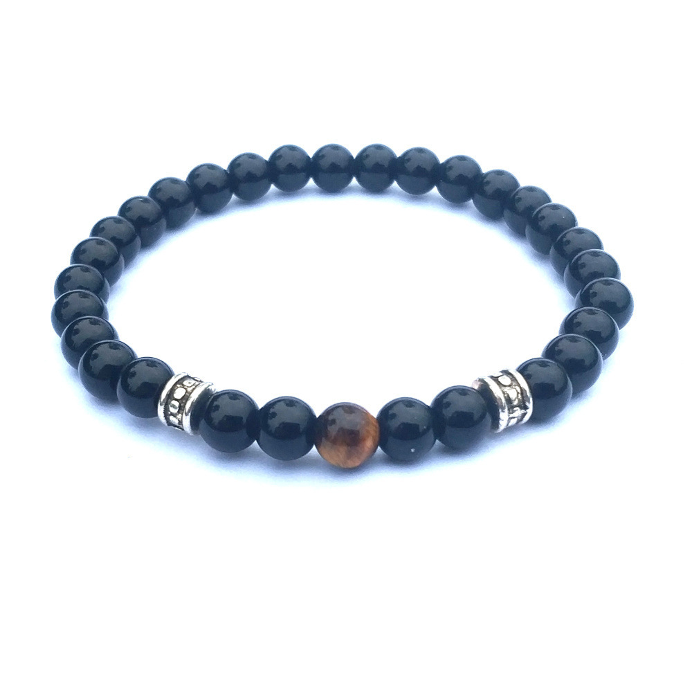 2Pcs/Set Couples Black Onyx Picture Jasper Jewelry Bracelet for Men Women Gift