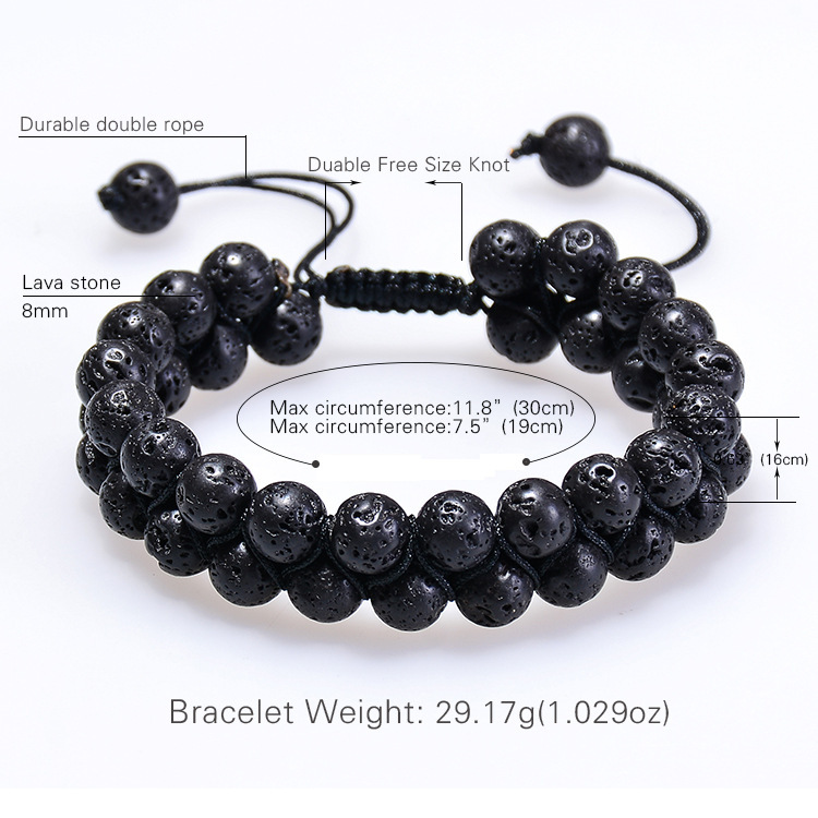 Handmade Tiger eye Matte Black Agate Double Braided Rope Woven Bracelet for Men
