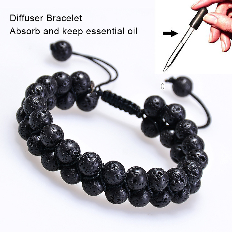 Handmade Tiger eye Matte Black Agate Double Braided Rope Woven Bracelet for Men