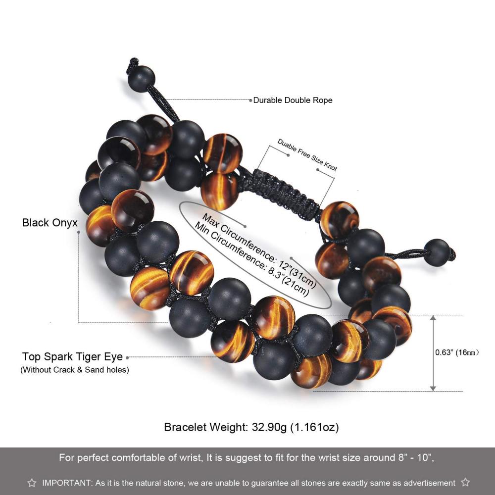 Handmade Tiger eye Matte Black Agate Double Braided Rope Woven Bracelet for Men