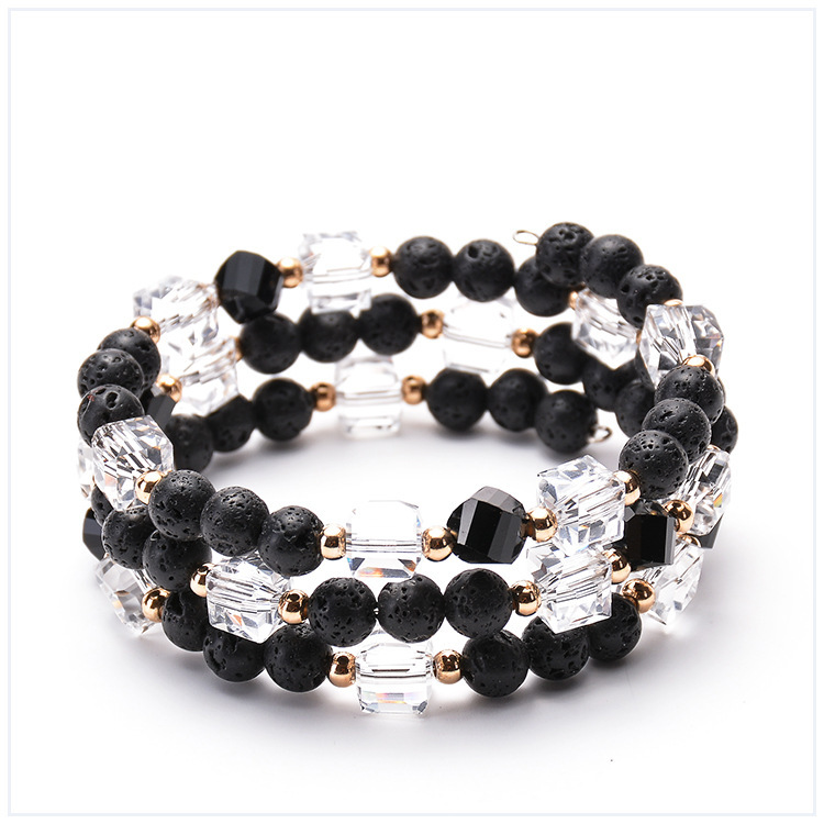 Woman Man Round Multilayer Charm Bracelet Natural Crystal Wide Fashion Jewelry