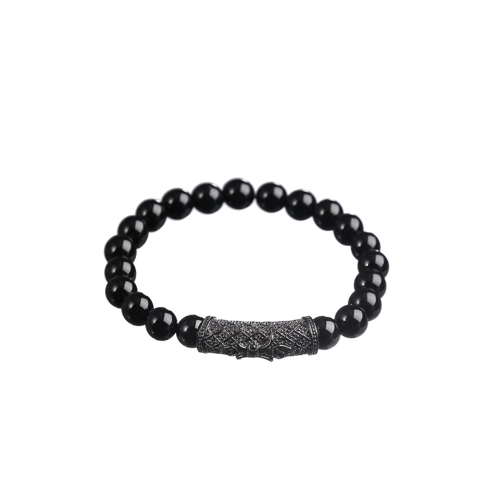 Fashion Rose Gold Alloy Black Natural Stone Charm Bracelet Woman Man Bangle Gift