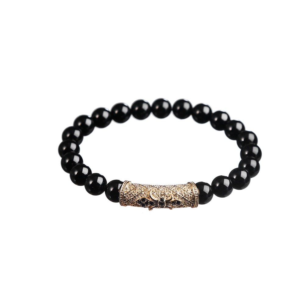 Fashion Rose Gold Alloy Black Natural Stone Charm Bracelet Woman Man Bangle Gift