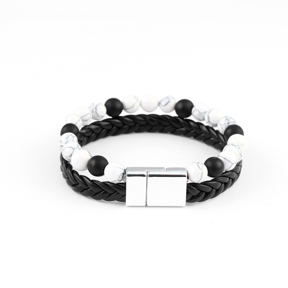 8MM Natural Tiger eye Stone Beads Stainless Steel Magnetic Leather Bracelet