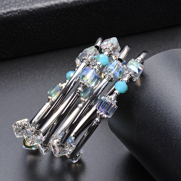 Woman Man Round Multilayer Charm Bracelet Natural Crystal Wide Fashion Jewelry