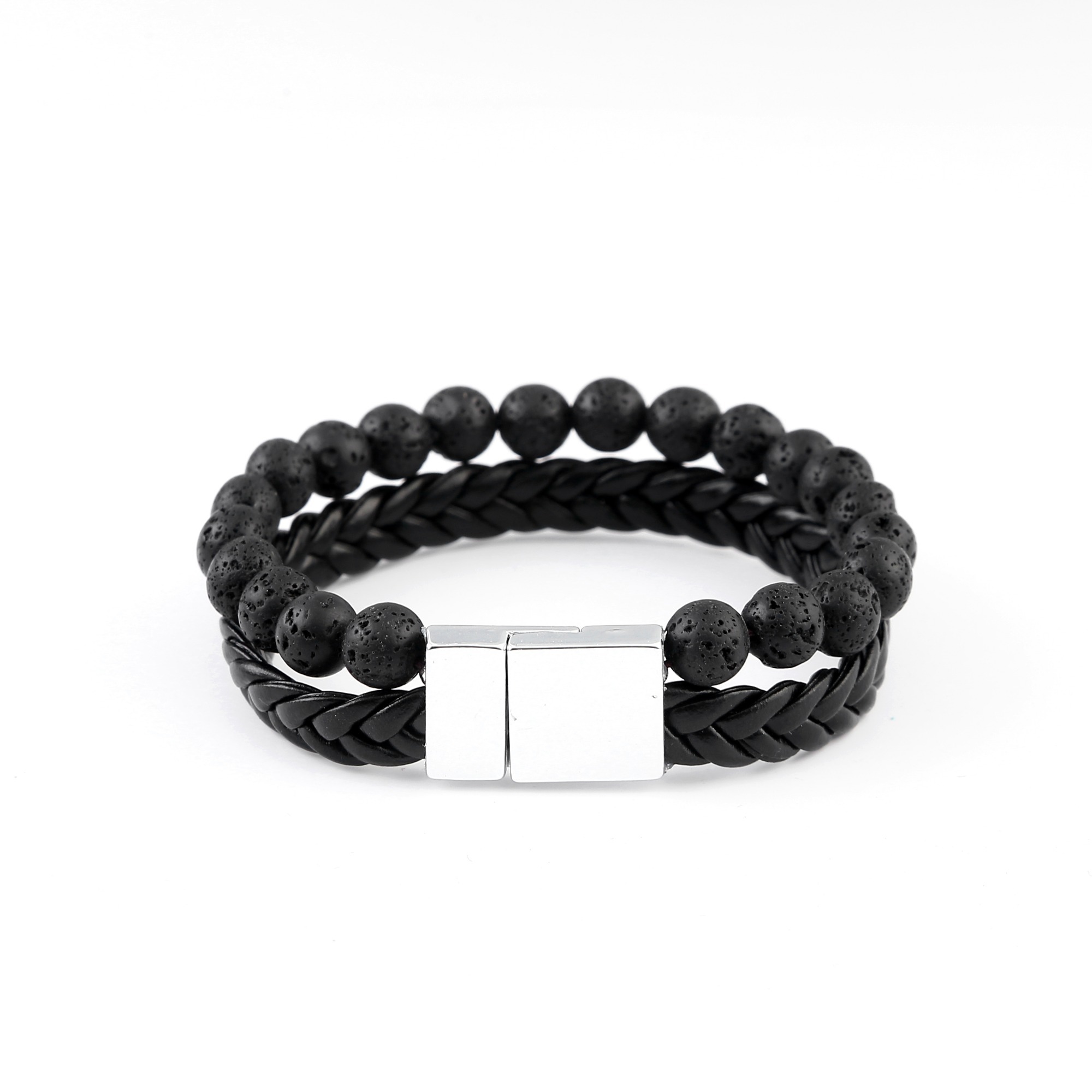 8MM Natural Tiger eye Stone Beads Stainless Steel Magnetic Leather Bracelet