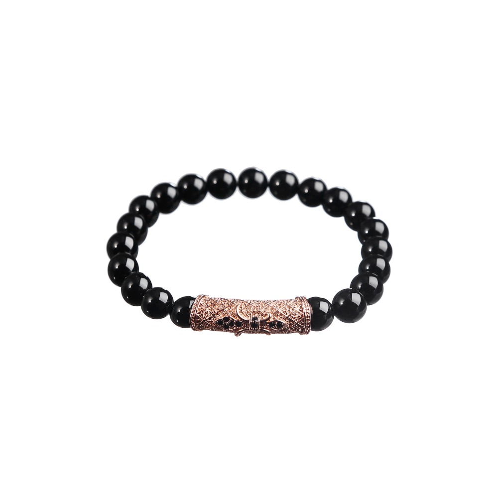 Fashion Rose Gold Alloy Black Natural Stone Charm Bracelet Woman Man Bangle Gift