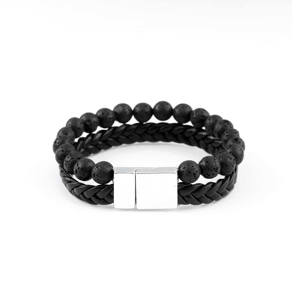 8MM Natural Tiger eye Stone Beads Stainless Steel Magnetic Leather Bracelet