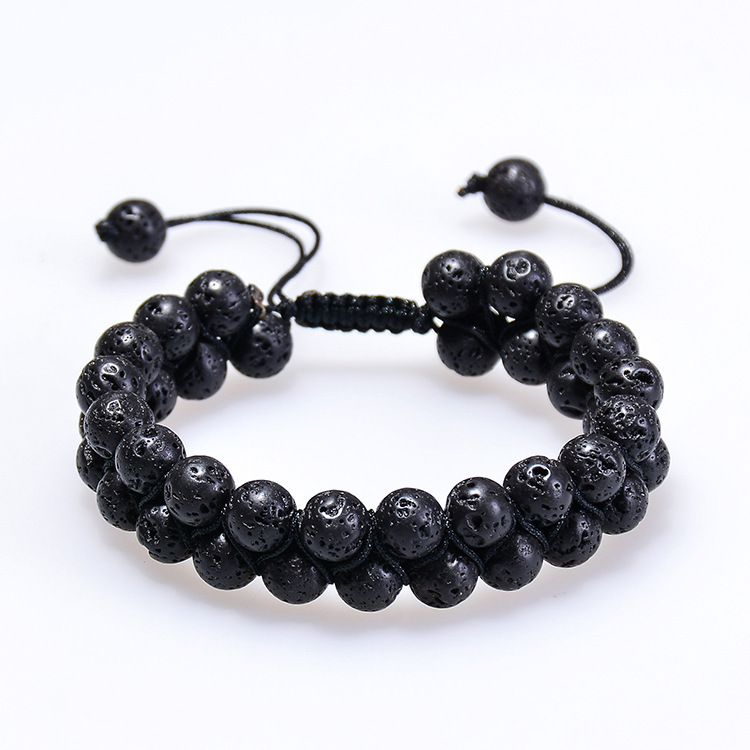 Handmade Tiger eye Matte Black Agate Double Braided Rope Woven Bracelet for Men