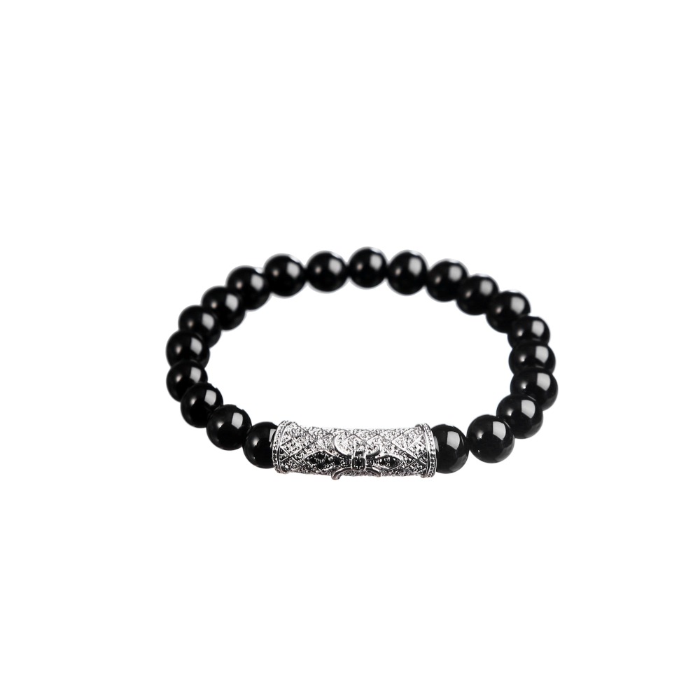 Fashion Rose Gold Alloy Black Natural Stone Charm Bracelet Woman Man Bangle Gift