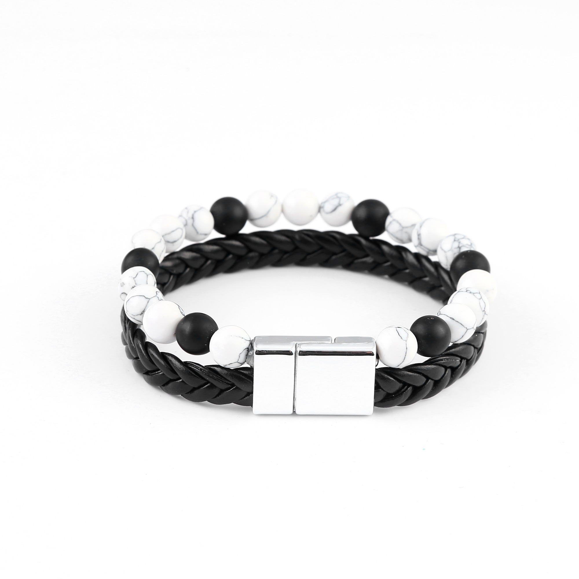 8MM Natural Tiger eye Stone Beads Stainless Steel Magnetic Leather Bracelet