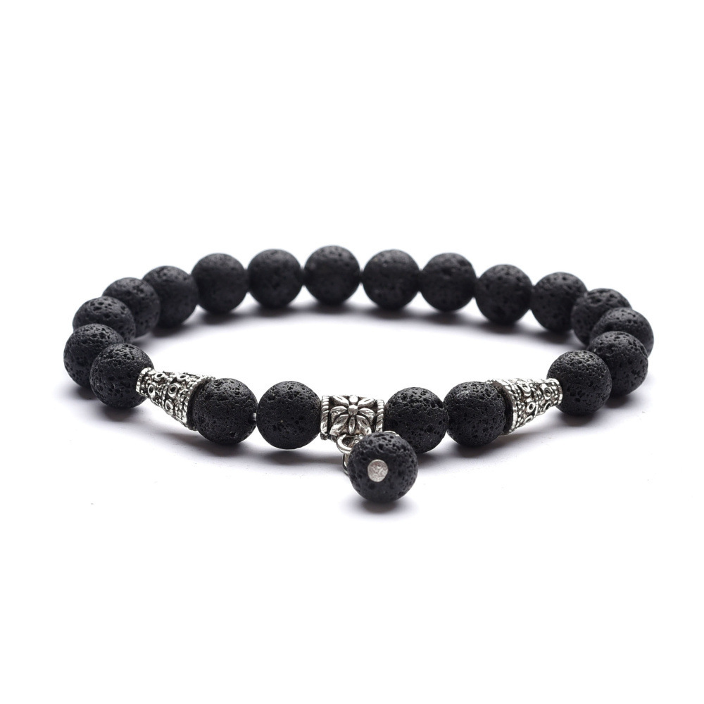 8mm Natural Gemstone Beads Alloy Flower Charm Cone Bracelet for Women and Men
