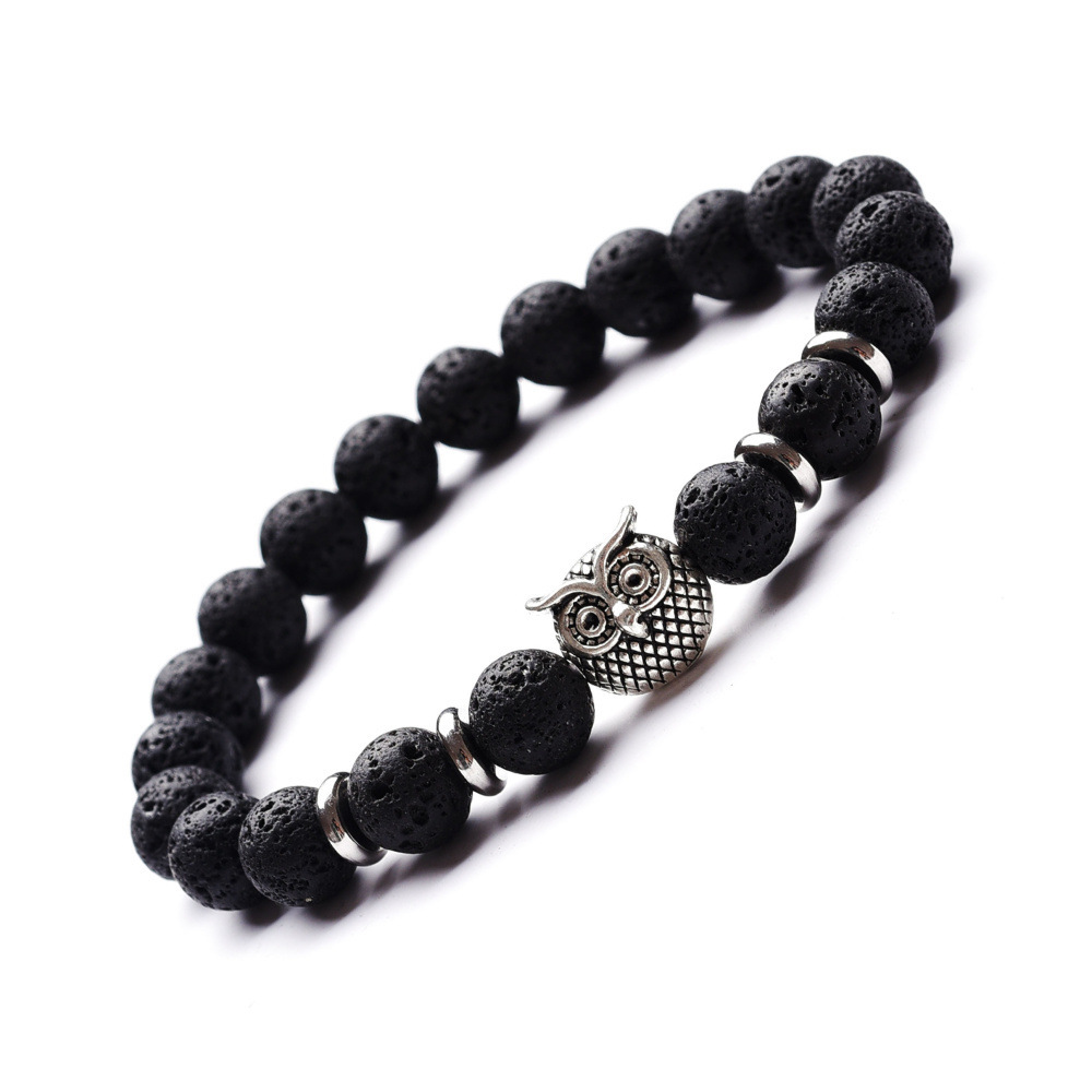 8MM Natural Black Lava Stone Beads Animals and Insects Head Shaped Bracelet