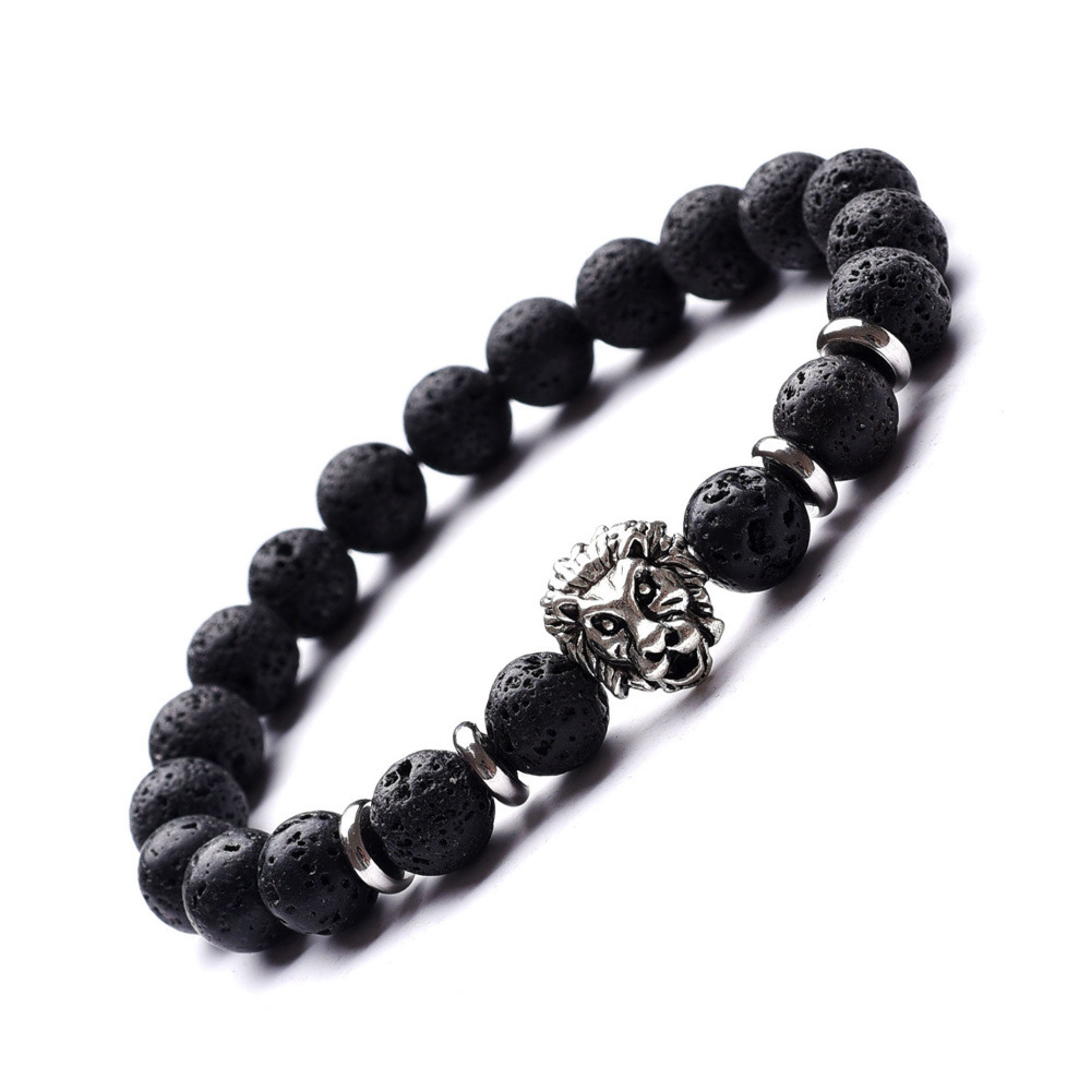 8MM Natural Black Lava Stone Beads Animals and Insects Head Shaped Bracelet