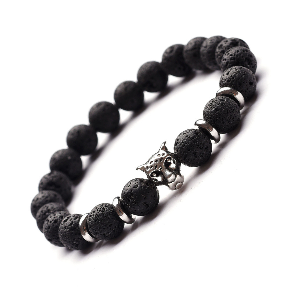 8MM Natural Black Lava Stone Beads Animals and Insects Head Shaped Bracelet