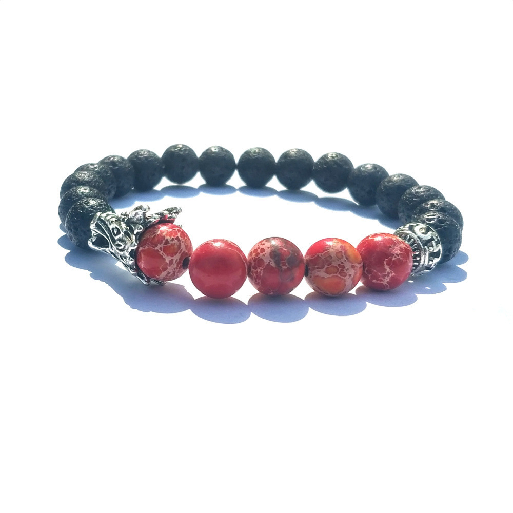 Natural Black Lava Stone Jasper Beads Bracelet Dragon Play One Ball Male Bangle