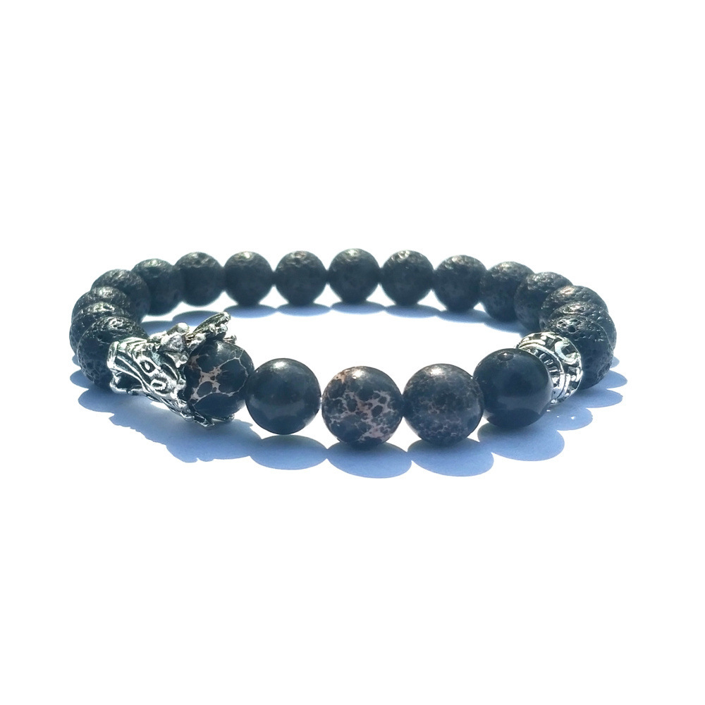 Natural Black Lava Stone Jasper Beads Bracelet Dragon Play One Ball Male Bangle