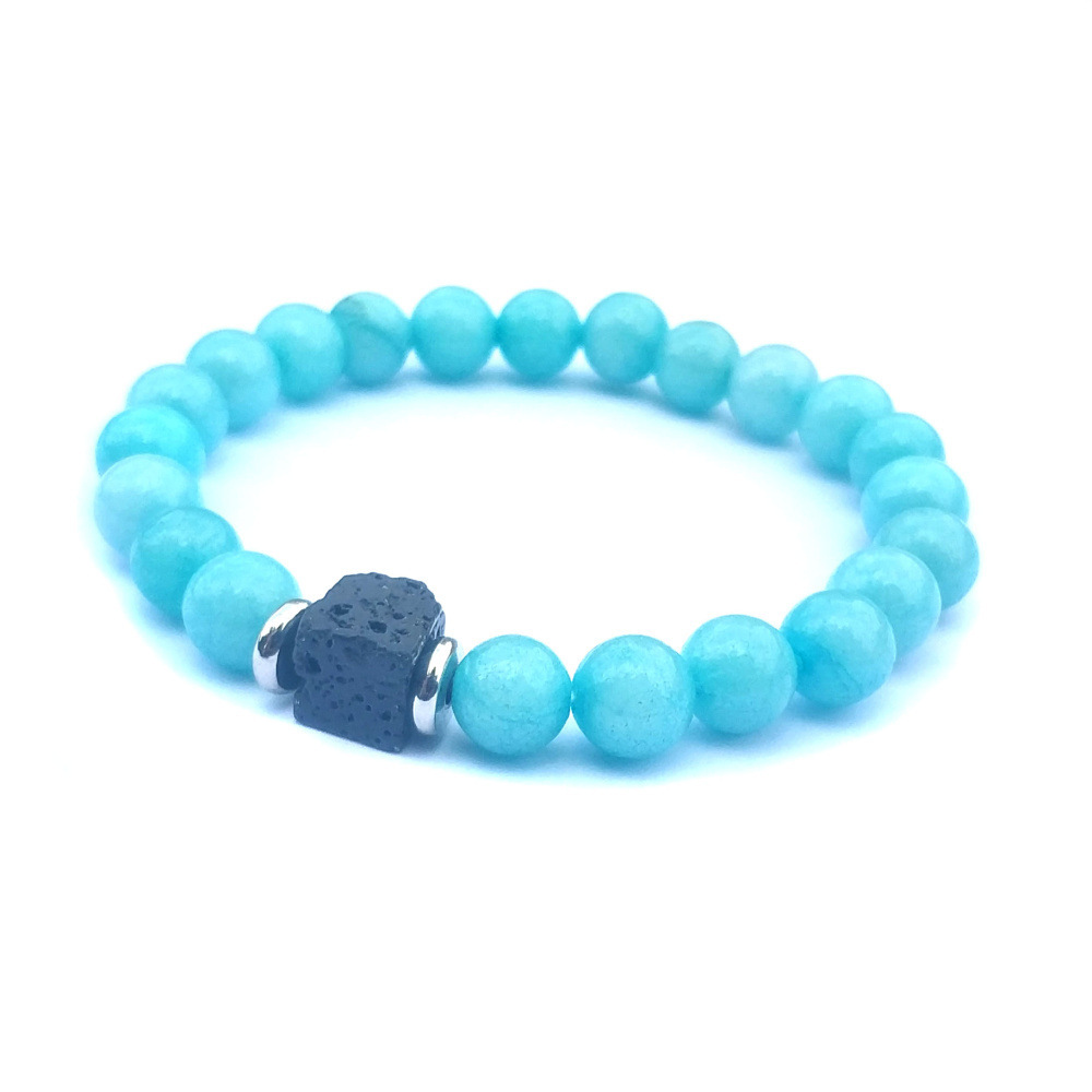 Natural Gemstone 8mm Volcanic Stone Block Stainless Steel Flake Bracelet