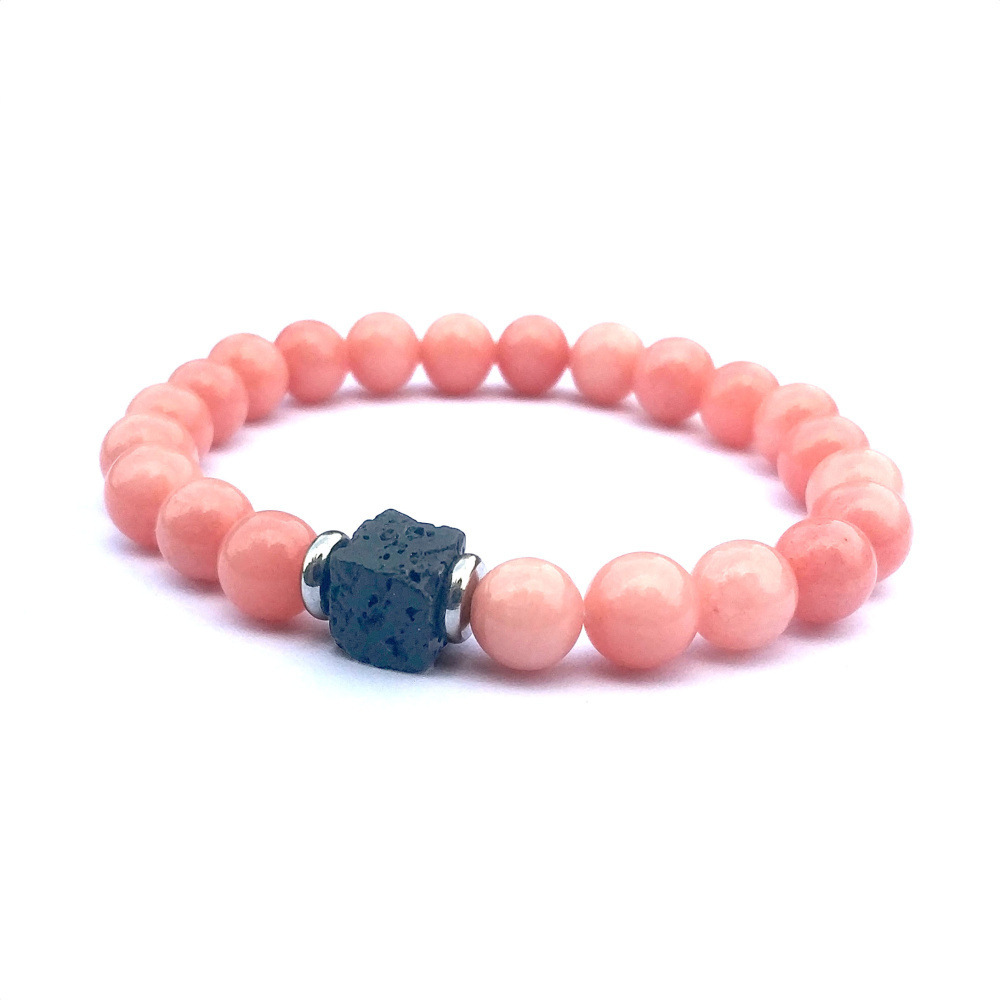 Natural Gemstone 8mm Volcanic Stone Block Stainless Steel Flake Bracelet
