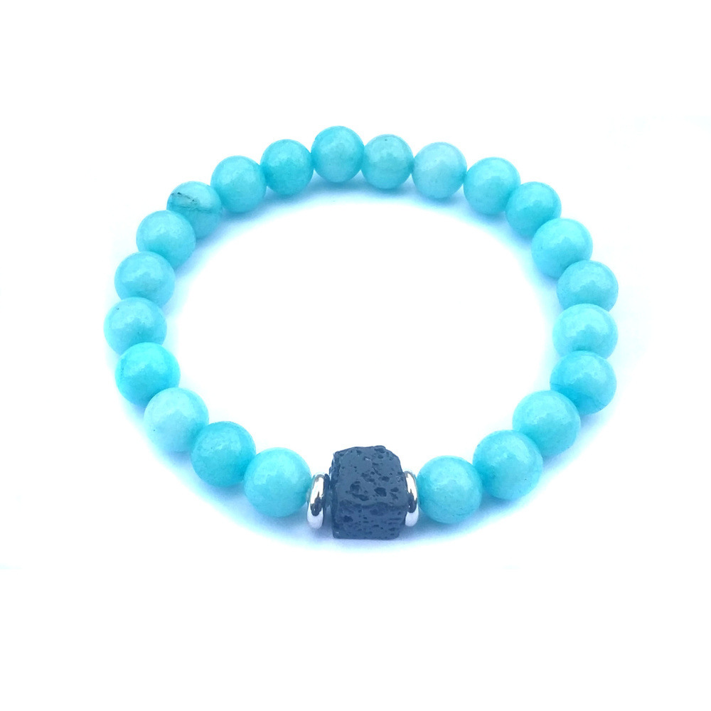 Natural Gemstone 8mm Volcanic Stone Block Stainless Steel Flake Bracelet