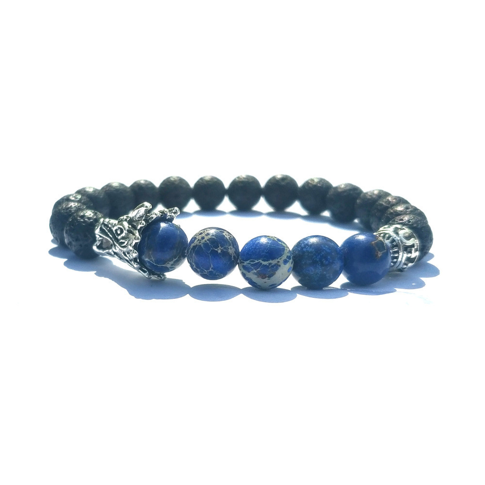 Natural Black Lava Stone Jasper Beads Bracelet Dragon Play One Ball Male Bangle