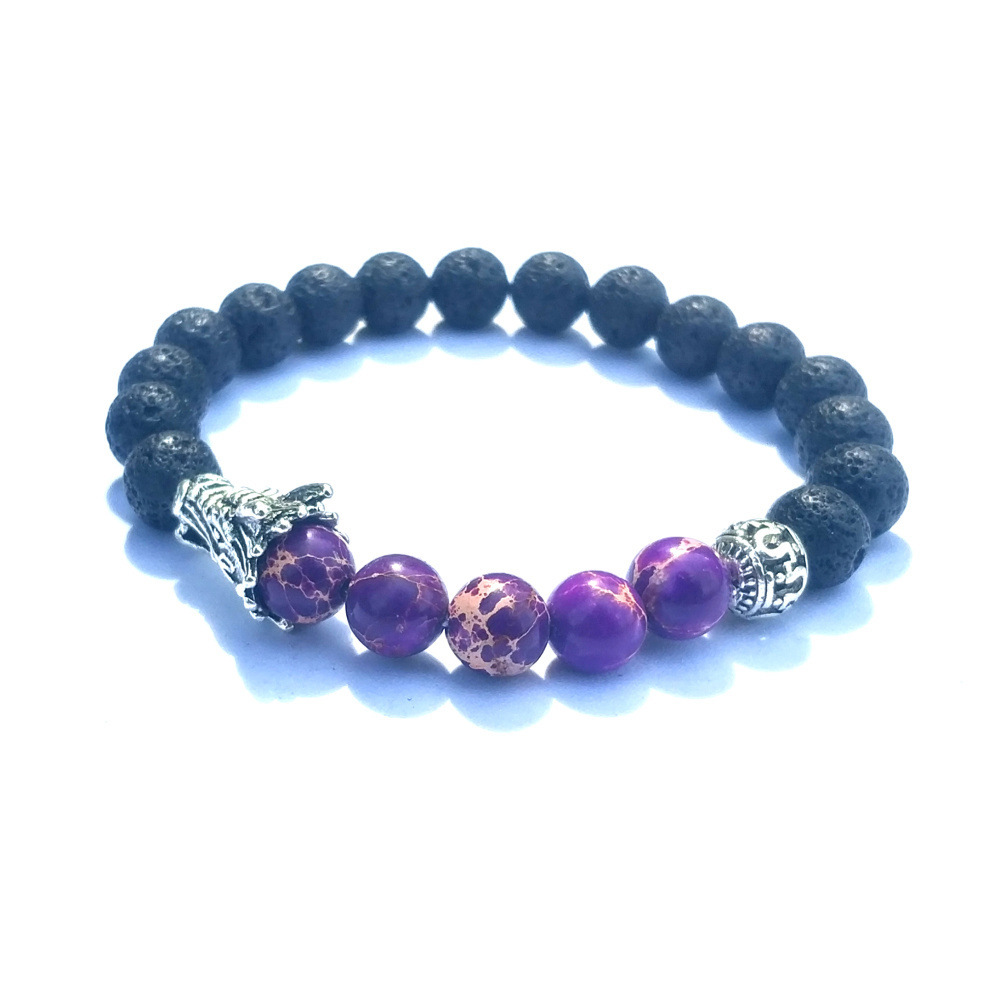 Natural Black Lava Stone Jasper Beads Bracelet Dragon Play One Ball Male Bangle