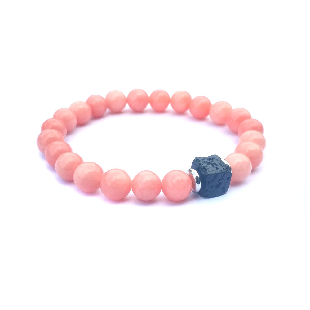 Natural Gemstone 8mm Volcanic Stone Block Stainless Steel Flake Bracelet