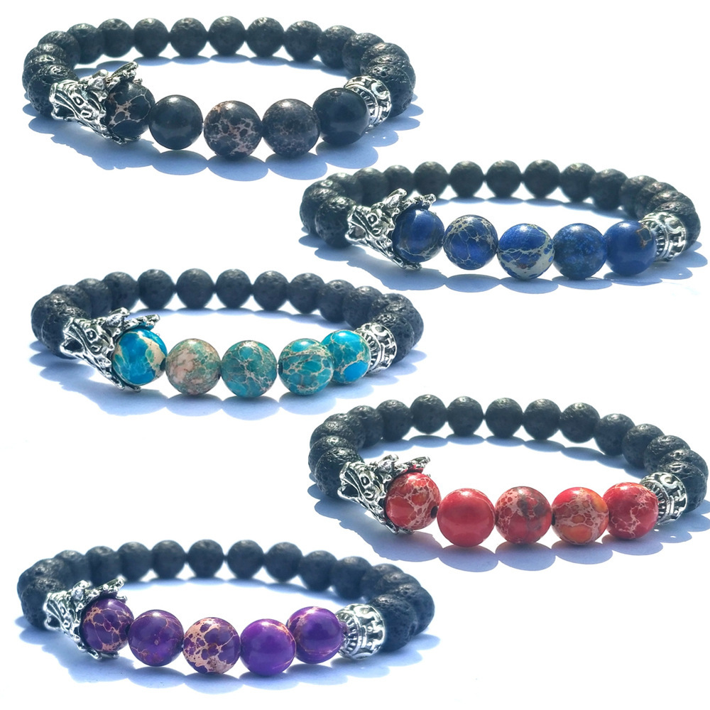 Natural Black Lava Stone Jasper Beads Bracelet Dragon Play One Ball Male Bangle