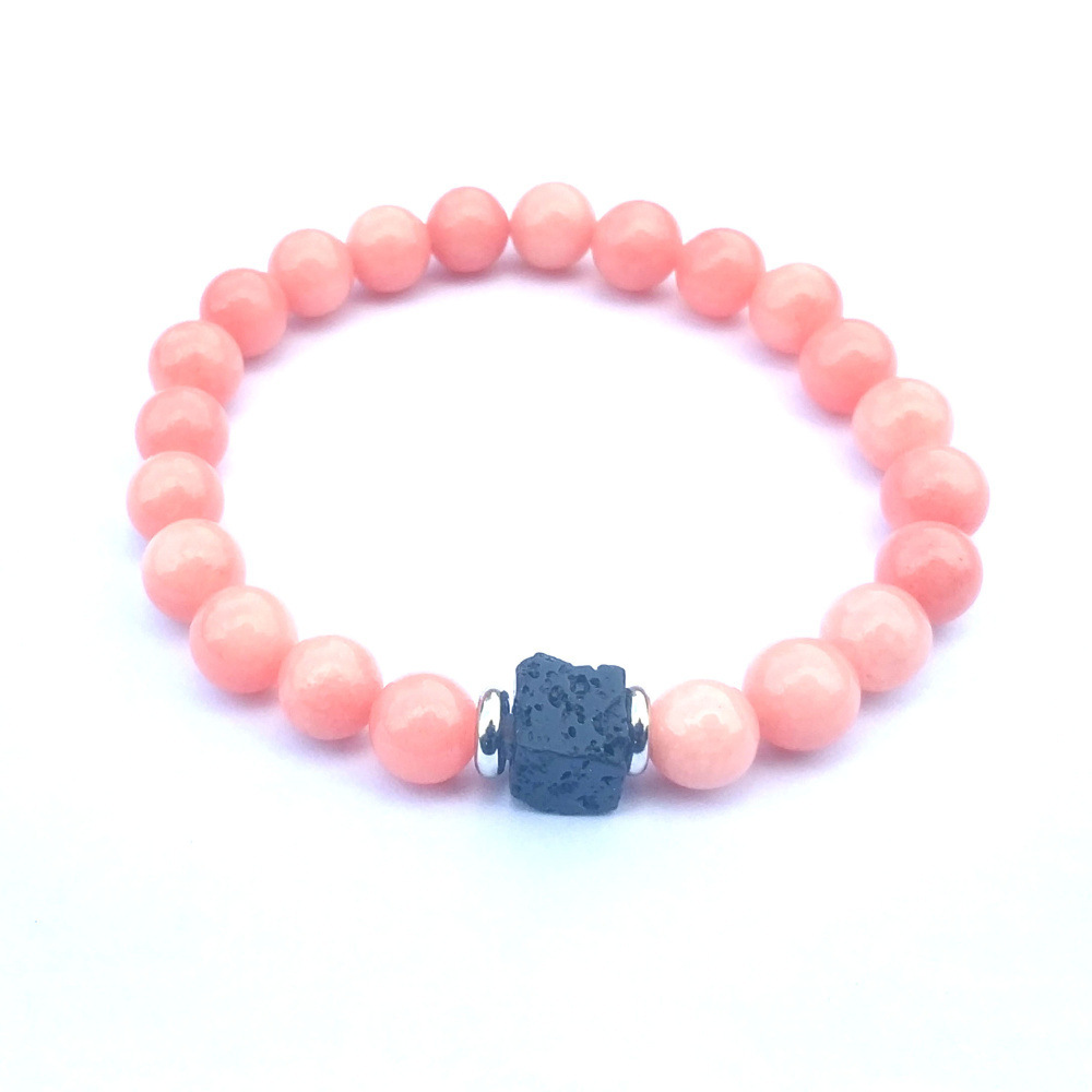 Natural Gemstone 8mm Volcanic Stone Block Stainless Steel Flake Bracelet