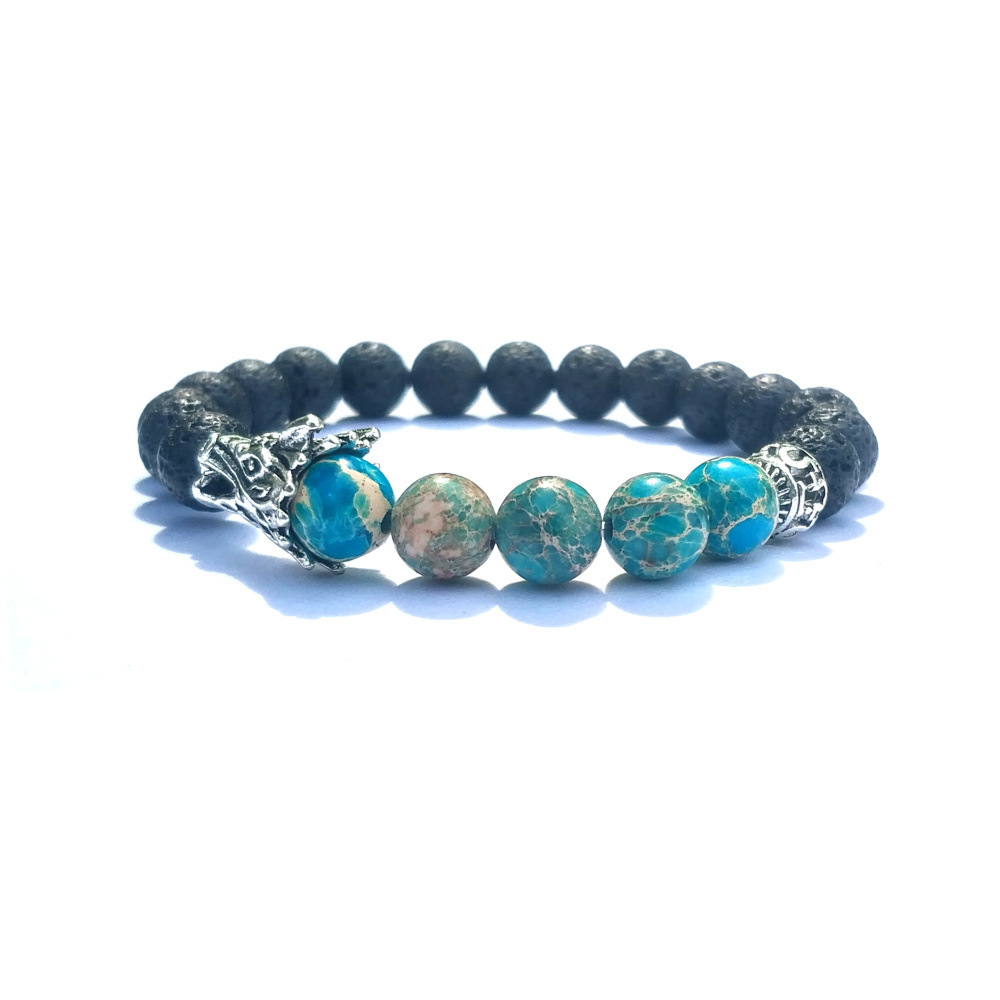 Natural Black Lava Stone Jasper Beads Bracelet Dragon Play One Ball Male Bangle