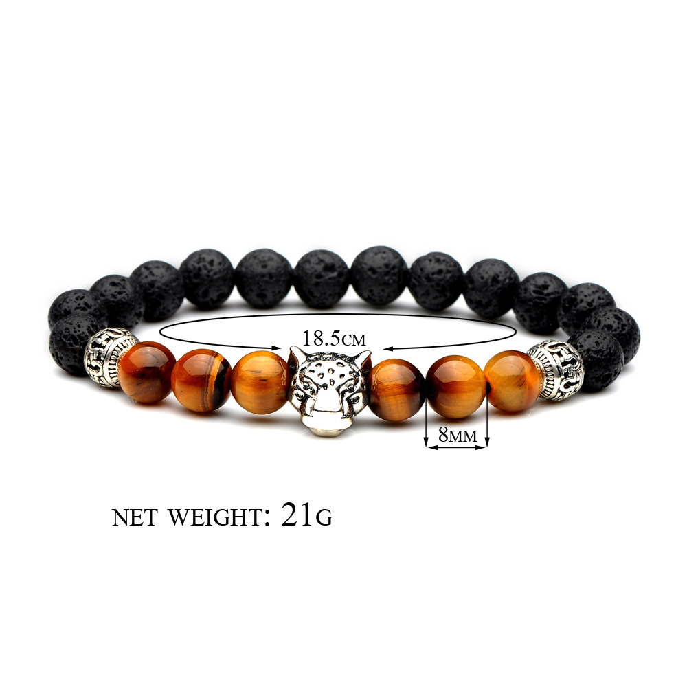 Electroplated Leopard Head 8mm Quality Tiger Eye Natural Volcanic Stone Bracelet