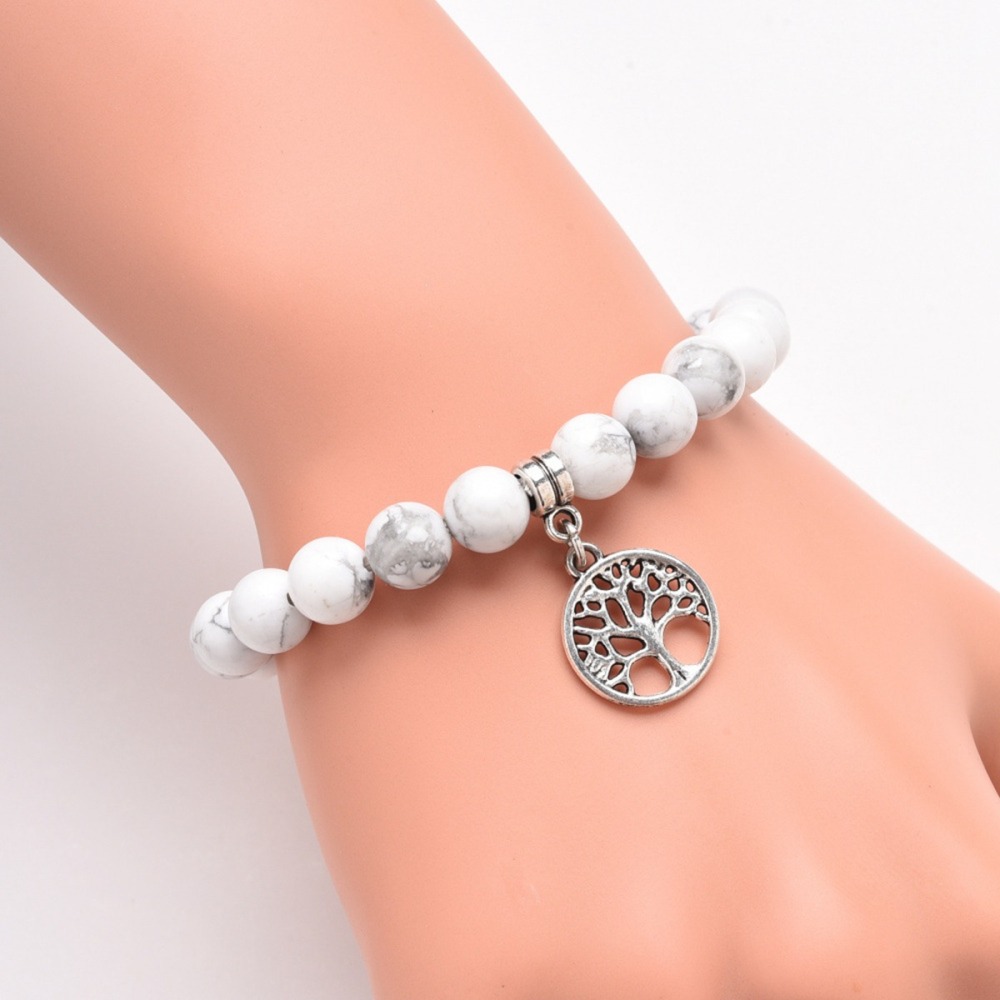 8MM Volcanic Stone Seven Chakra Yoga Couple Love Life Tree Pendant Bracelet