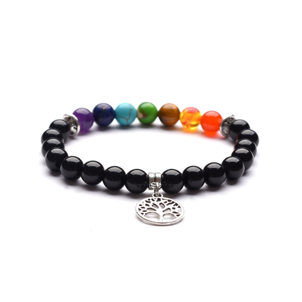 8MM Volcanic Stone Seven Chakra Yoga Couple Love Life Tree Pendant Bracelet