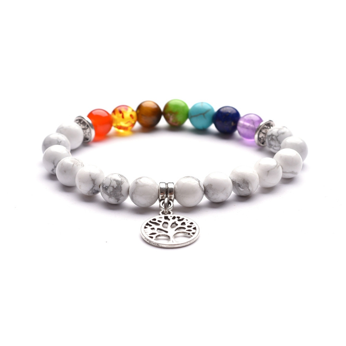 8MM Volcanic Stone Seven Chakra Yoga Couple Love Life Tree Pendant Bracelet