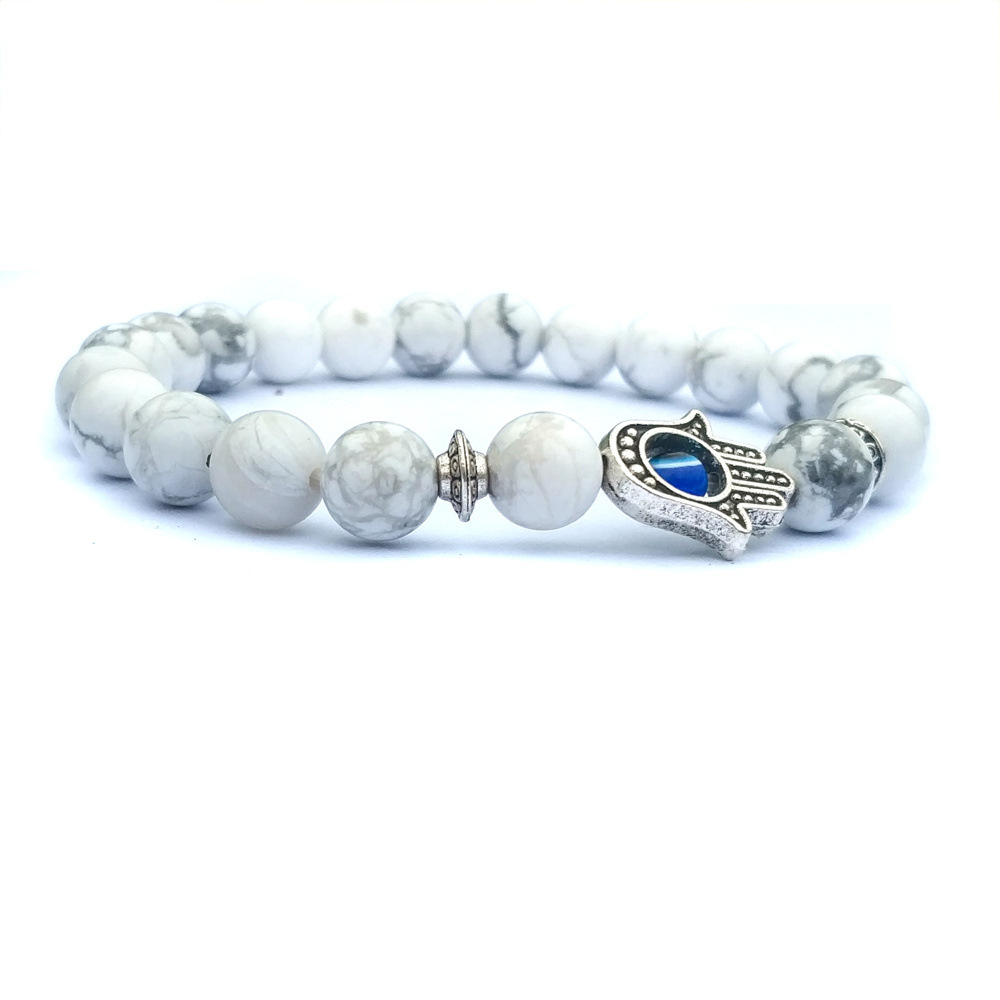 Mala Evil Eye Lava Howlite Stone Beads Stretch Flying Saucer Charm Bracelets