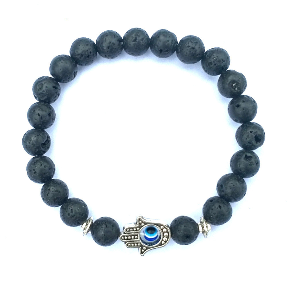 Mala Evil Eye Lava Howlite Stone Beads Stretch Flying Saucer Charm Bracelets