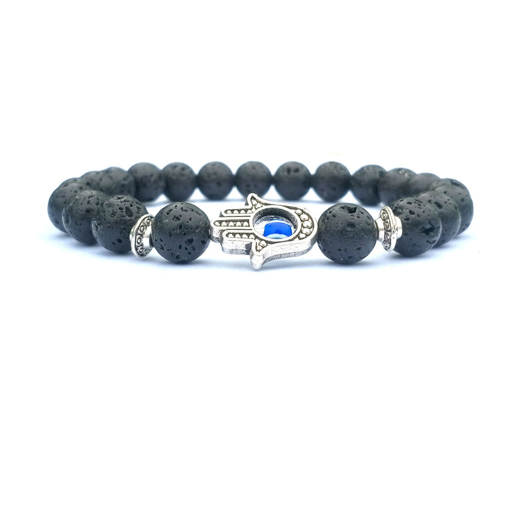 Mala Evil Eye Lava Howlite Stone Beads Stretch Flying Saucer Charm Bracelets