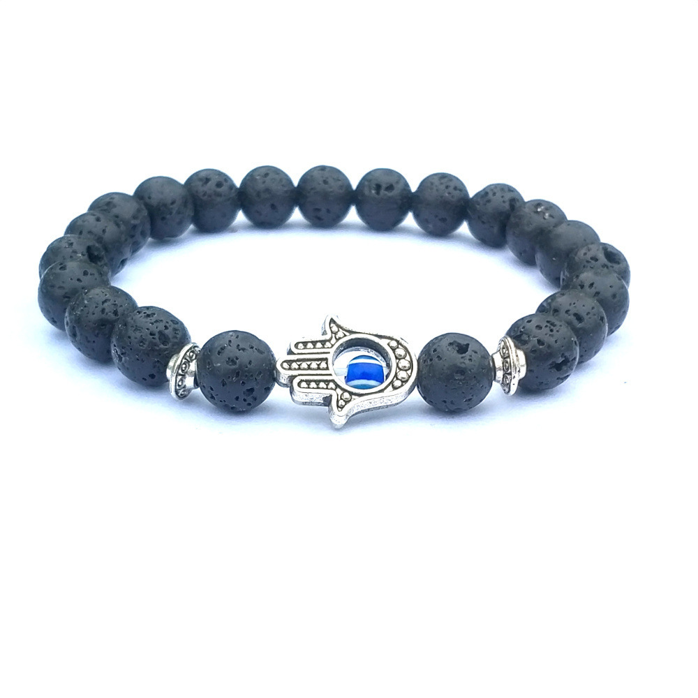 Mala Evil Eye Lava Howlite Stone Beads Stretch Flying Saucer Charm Bracelets