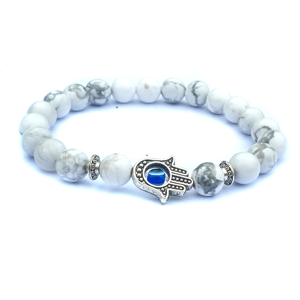 Mala Evil Eye Lava Howlite Stone Beads Stretch Flying Saucer Charm Bracelets