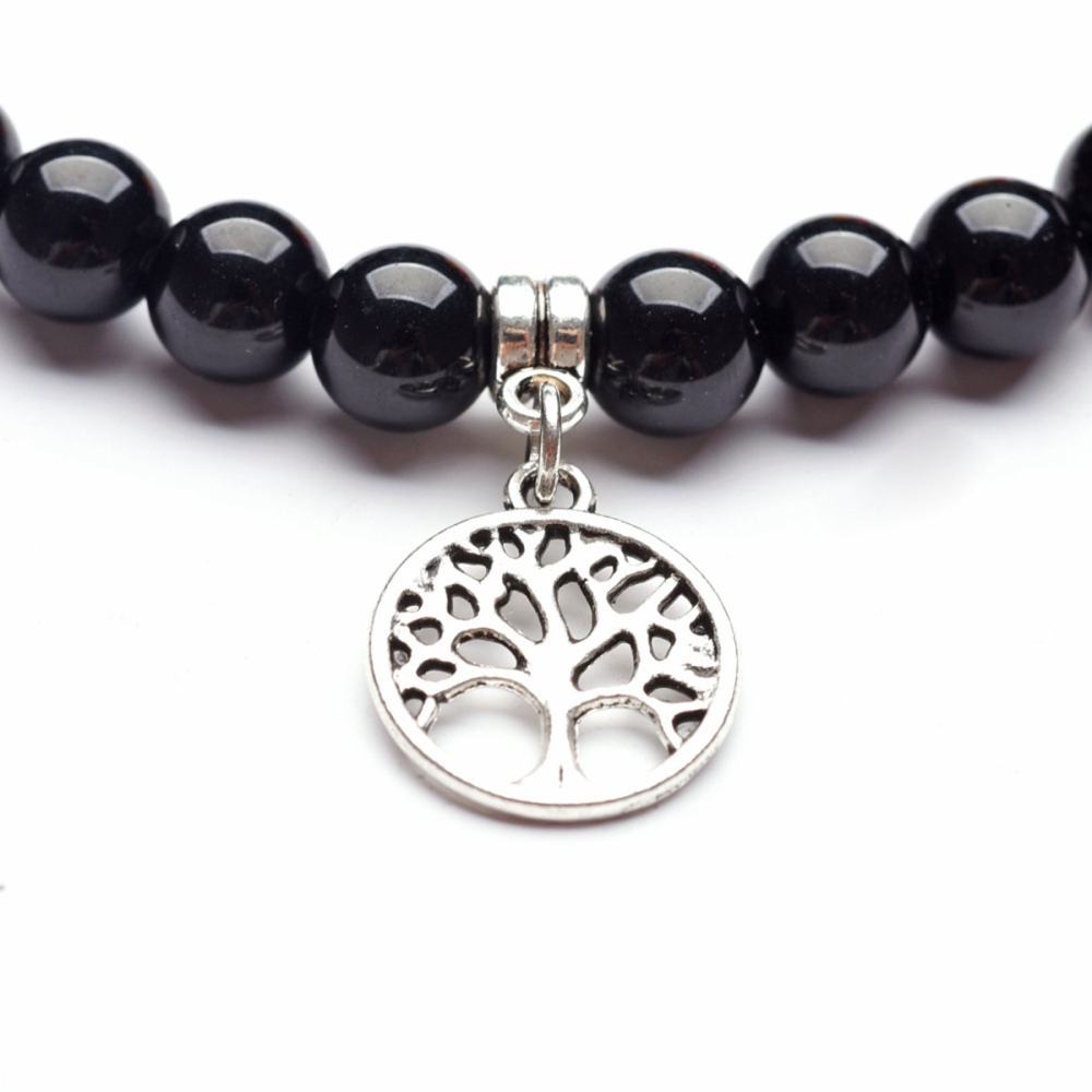 8MM Volcanic Stone Seven Chakra Yoga Couple Love Life Tree Pendant Bracelet