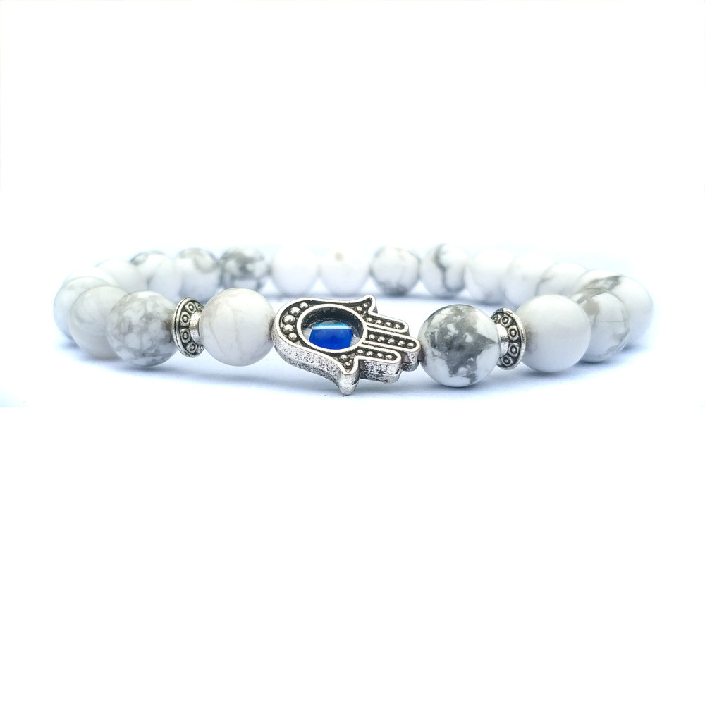 Mala Evil Eye Lava Howlite Stone Beads Stretch Flying Saucer Charm Bracelets