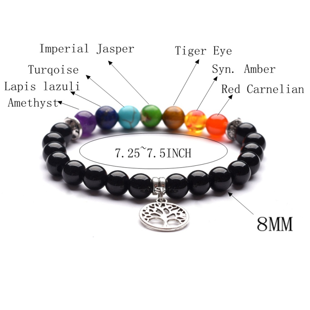 8MM Volcanic Stone Seven Chakra Yoga Couple Love Life Tree Pendant Bracelet