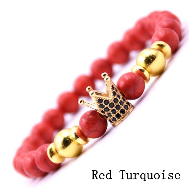 Men's Jewelry Natural Lava Stone CZ Copper Crown Bead Charm Gift Bracelet for Women