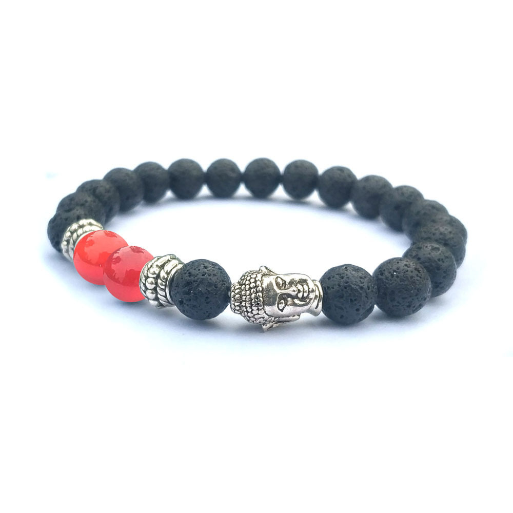 Handmade 8MM Natural Gemstone Lava Rock Buddha Head Bracelet Jewelry Gift