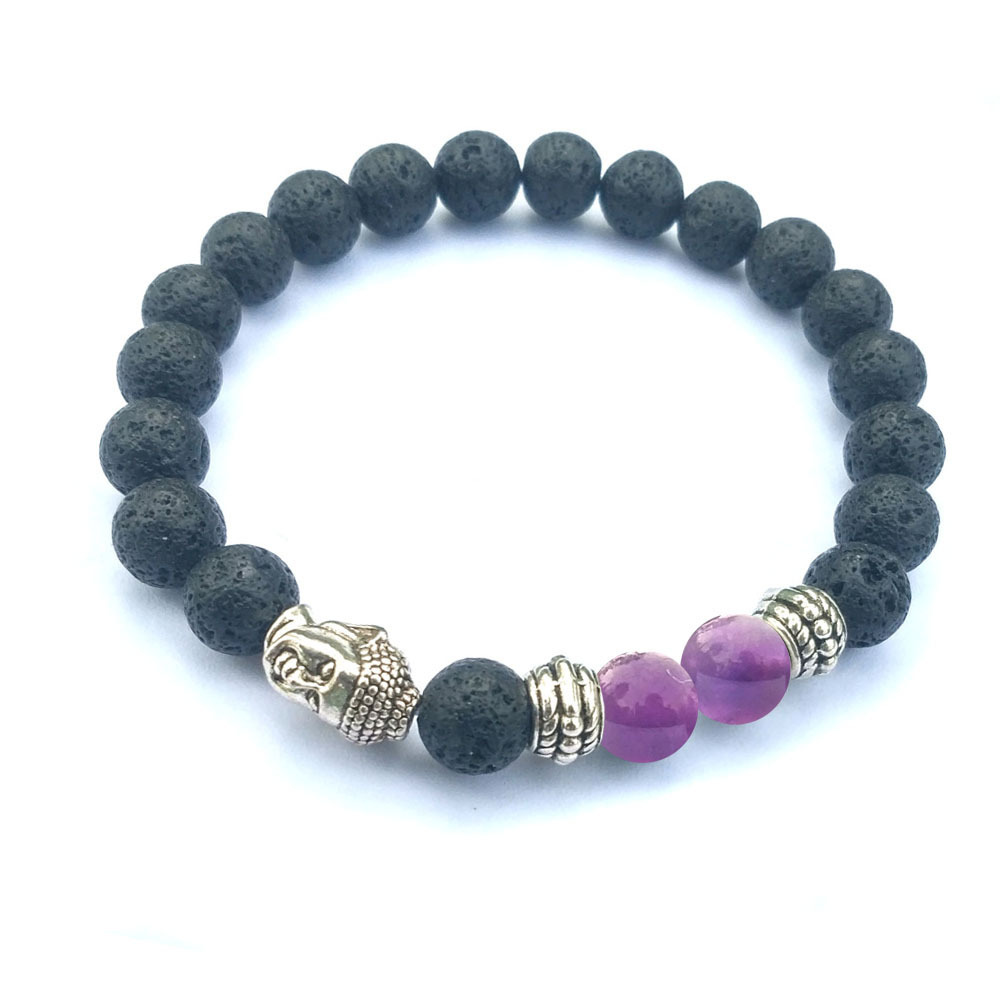 Handmade 8MM Natural Gemstone Lava Rock Buddha Head Bracelet Jewelry Gift