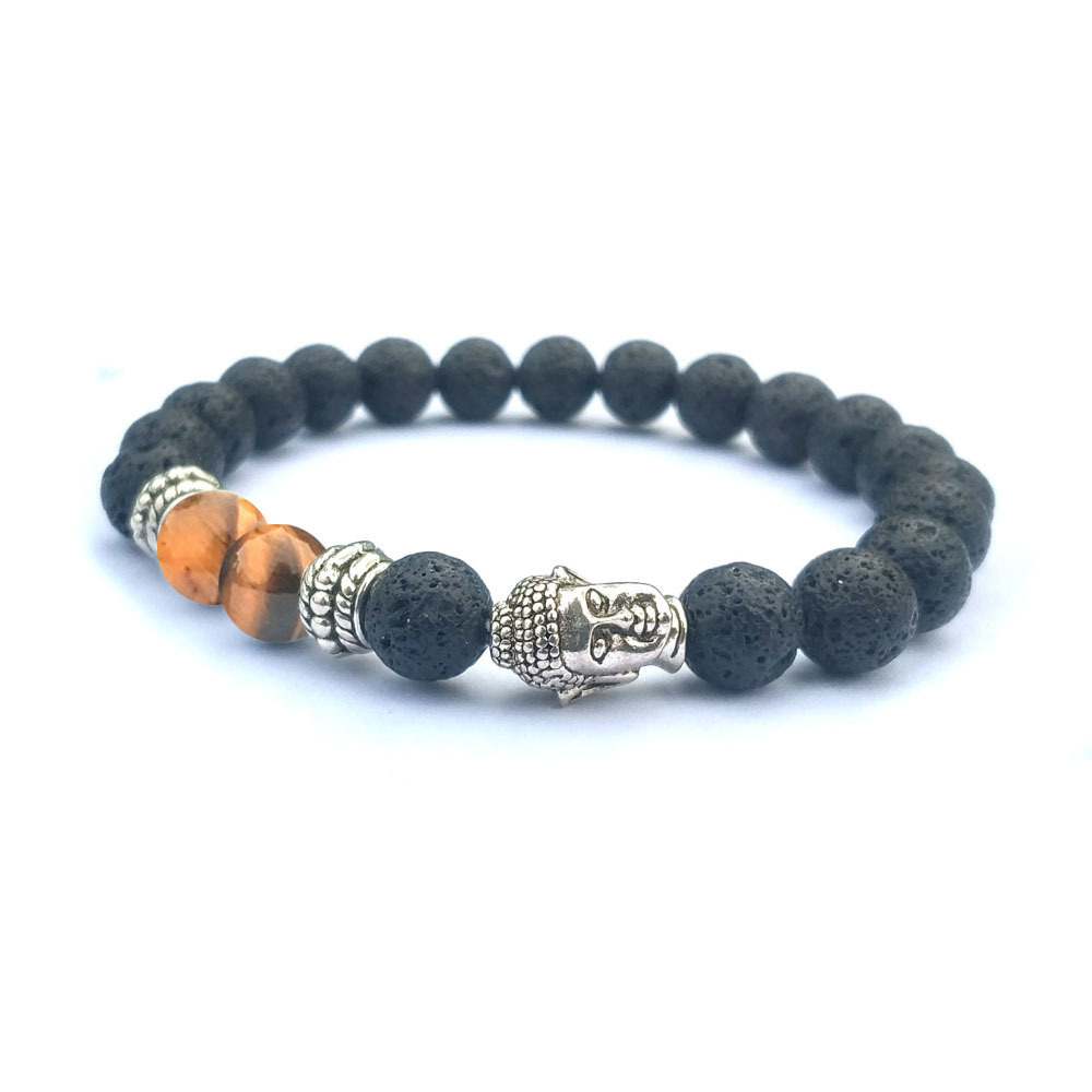 Handmade 8MM Natural Gemstone Lava Rock Buddha Head Bracelet Jewelry Gift