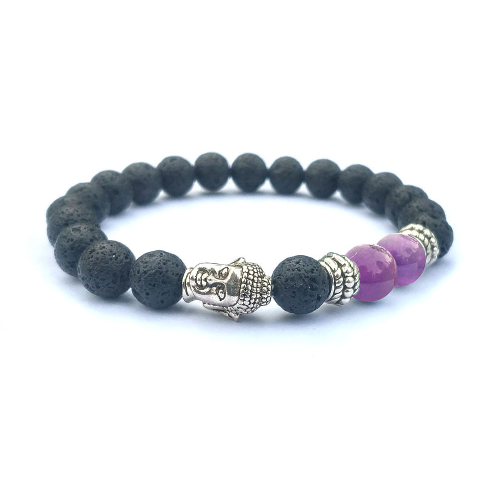 Handmade 8MM Natural Gemstone Lava Rock Buddha Head Bracelet Jewelry Gift