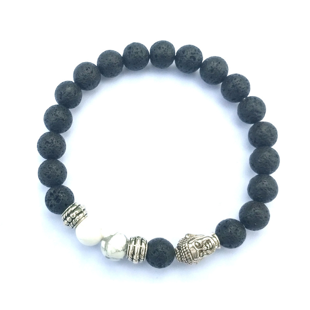 Handmade 8MM Natural Gemstone Lava Rock Buddha Head Bracelet Jewelry Gift