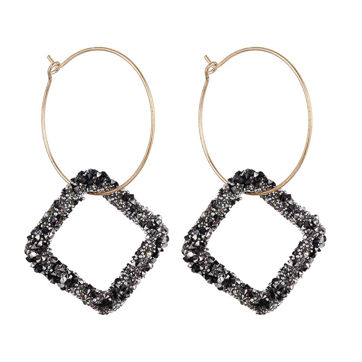 Fashion Square Zircon Diamond Earrings with Large Circles